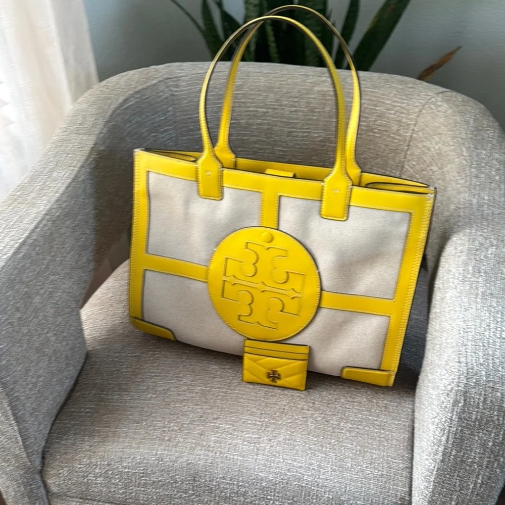 Tory Burch Yellow Trim Canvas Tote